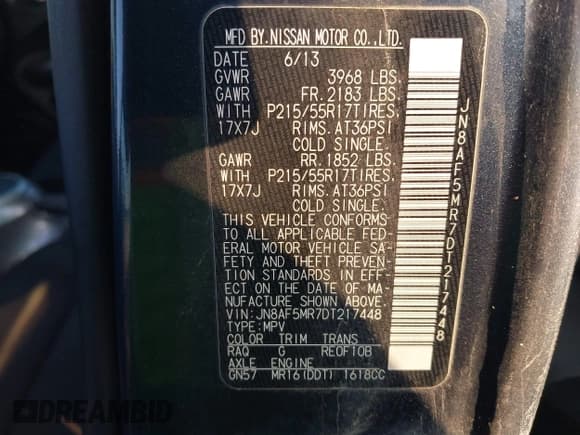 ✅ 2013 Nissan Juke SL • VIN: JN8AF5MR7DT217448 • Lot: 43821274. Listed on IAAI with 138,008 mi. Free auction sales archive from the USA and detailed vehicle history report at DreamBid. Image 9.