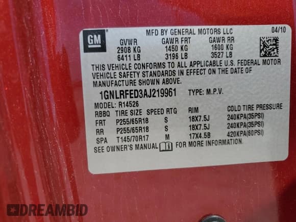 ✅ 2010 Chevrolet Traverse 1LT • VIN: 1GNLRFED3AJ219961 • Lot: 68084614. Wystawiony na Copart z przebiegiem 40 059 mil. Bezpłatny archiwum sprzedaży aukcyjnych z USA i szczegółowy raport historii pojazdu na DreamBid. Zdjęcie 15.