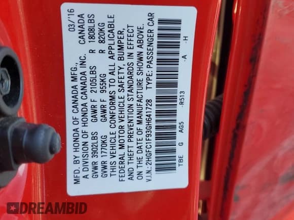 ✅ 2016 Honda Civic Touring • VIN: 2HGFC1F93GH641728 • Lot: 90935515. Listed on Copart with 139,595 mi. Free auction sales archive from the USA and detailed vehicle history report at DreamBid. Image 12.