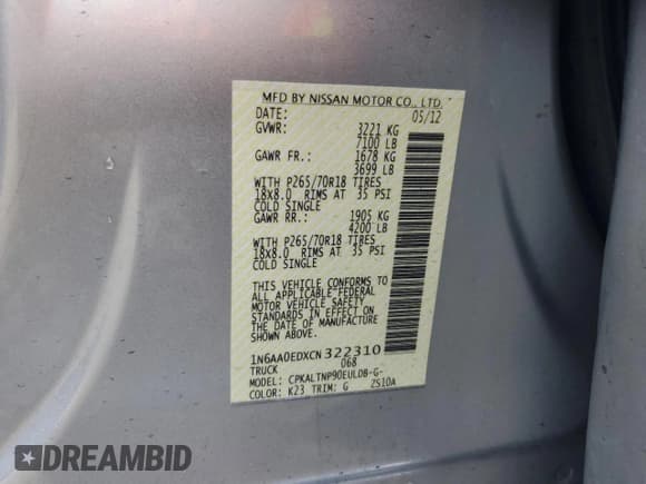 ✅ 2012 Nissan Titan SL • VIN: 1N6AA0EDXCN322310 • Лот: 86442425. Опубликован ранее на Copart с пробегом 91 730 миль. Бесплатный доступ к архиву аукционных продаж из США и подробный отчёт об истории автомобиля на DreamBid. Изображение 12.