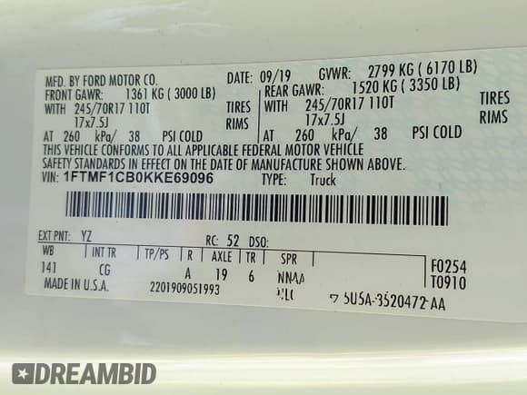 ✅ 2019 Ford F-150 XL • VIN: 1FTMF1CB0KKE69096 • Lot: 42464559. Listed on IAAI with 147,122 mi. Free auction sales archive from the USA and detailed vehicle history report at DreamBid. Image 9.