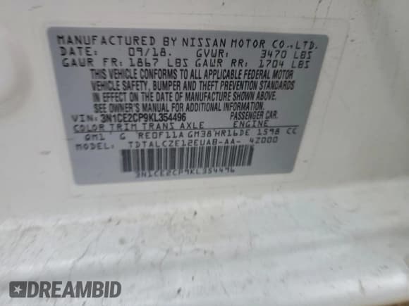 ✅ 2019 Nissan Note SV • VIN: 3N1CE2CP9KL354496 • Lot: 94348165. Wystawiony na Copart z przebiegiem 97 569 mil. Bezpłatny archiwum sprzedaży aukcyjnych z USA i szczegółowy raport historii pojazdu na DreamBid. Zdjęcie 12.