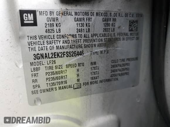 2015 Chevrolet Captiva Sport LS z VIN 3GNAL2EK2FS526446, wystawiony jako Copart lot #48068305 z przebiegiem 125 886 mil mil oraz Czysty tytuł • Clean title. Historia ofert i sprzedaży dostępna na DreamBid. Obrazek 12.