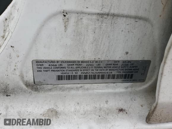 ✅ 2010 Volkswagen Jetta Limited Edition • VIN: 3VWRZ7AJ3AM041618 • Lot: 57675015. Listed on Copart with 206,076 mi. Free auction sales archive from the USA and detailed vehicle history report at DreamBid. Image 12.