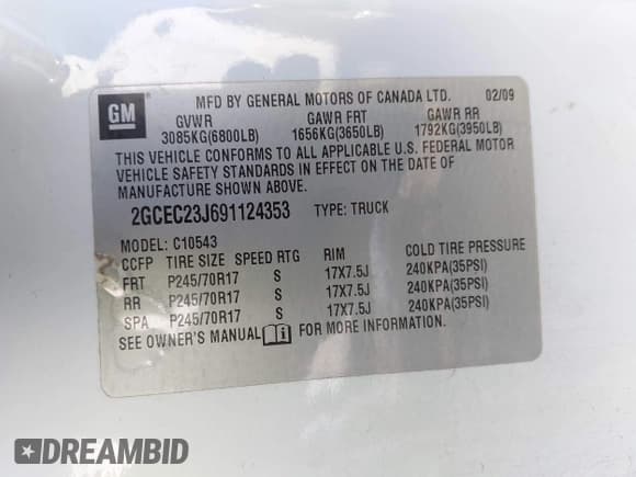 ✅ 2009 Chevrolet Silverado 1500 • VIN: 2GCEC23J691124353 • Лот: 43708786. Опубликован ранее на IAAI с пробегом 187 614 миль. Бесплатный доступ к архиву аукционных продаж из США и подробный отчёт об истории автомобиля на DreamBid. Изображение 9.