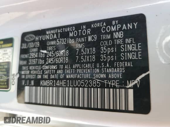 2020 Hyundai Palisade SE z VIN KM8R14HE1LU052385, wystawiony jako Copart lot #71773294 z przebiegiem 55 794 mil mil oraz Szkoda całkowita • Salvage title. Historia ofert i sprzedaży dostępna na DreamBid. Obrazek 13.