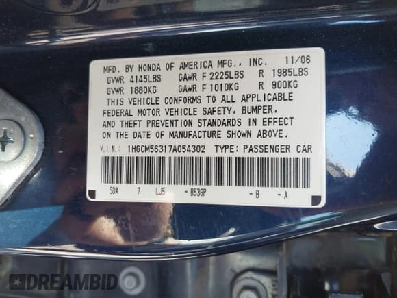 ✅ 2007 Honda Accord LX SE • VIN: 1HGCM56317A054302 • Lot: 43519968. Wystawiony na IAAI z przebiegiem 177 081 mil. Bezpłatny archiwum sprzedaży aukcyjnych z USA i szczegółowy raport historii pojazdu na DreamBid. Zdjęcie 9.