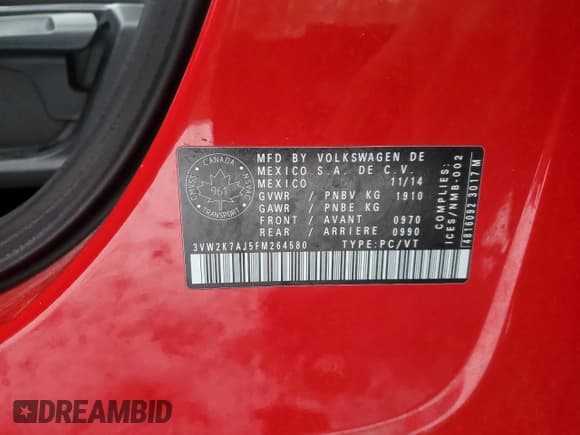 ✅ 2015 Volkswagen Jetta S • VIN: 3VW2K7AJ5FM264580 • Лот: 87105335. Опубликован ранее на Copart с пробегом 227 619 миль. Бесплатный доступ к архиву аукционных продаж из США и подробный отчёт об истории автомобиля на DreamBid. Изображение 12.