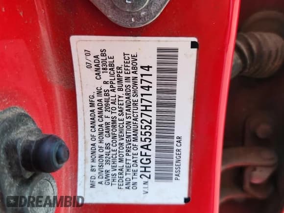 ✅ 2007 Honda Civic Si • VIN: 2HGFA55527H714714 • Lot: 64432355. Wystawiony na Copart z przebiegiem 291 935 mil. Bezpłatny archiwum sprzedaży aukcyjnych z USA i szczegółowy raport historii pojazdu na DreamBid. Zdjęcie 12.