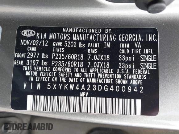 ✅ 2013 Kia Sorento SX • VIN: 5XYKW4A23DG400942 • Lot: 42185267. Listed on IAAI with 162,209 mi. Free auction sales archive from the USA and detailed vehicle history report at DreamBid. Image 9.