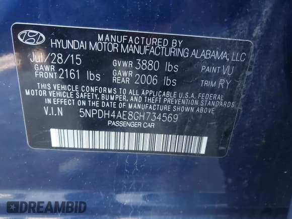 ✅ 2016 Hyundai Elantra SE • VIN: 5NPDH4AE8GH734569 • Lot: 43623075. Listed on IAAI with 148,011 mi. Free auction sales archive from the USA and detailed vehicle history report at DreamBid. Image 9.