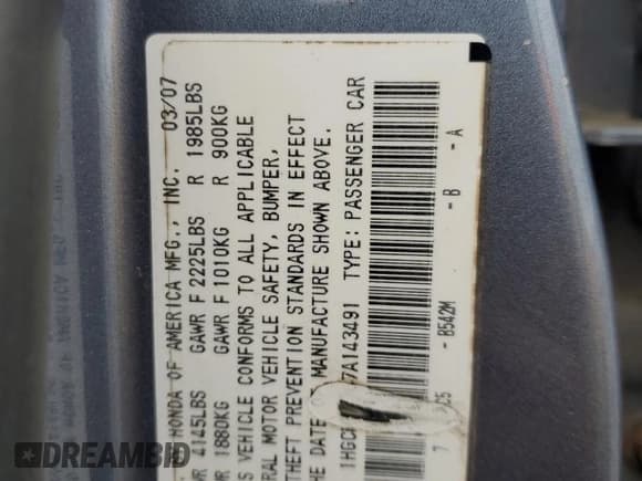 ✅ 2007 Honda Accord EX • VIN: 1HGCM56707A143491 • Лот: 82548265. Опубликован ранее на Copart с пробегом 126 662 миль. Бесплатный доступ к архиву аукционных продаж из США и подробный отчёт об истории автомобиля на DreamBid. Изображение 12.