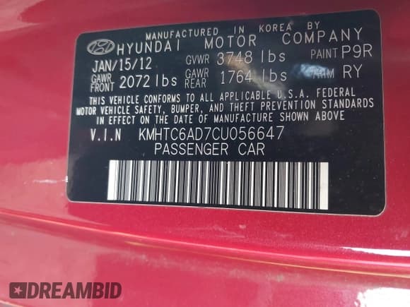 ✅ 2012 Hyundai Veloster w/Gray Int • VIN: KMHTC6AD7CU056647 • Lot: 41434535. Wystawiony na IAAI z przebiegiem 68 691 mil. Bezpłatny archiwum sprzedaży aukcyjnych z USA i szczegółowy raport historii pojazdu na DreamBid. Zdjęcie 9.