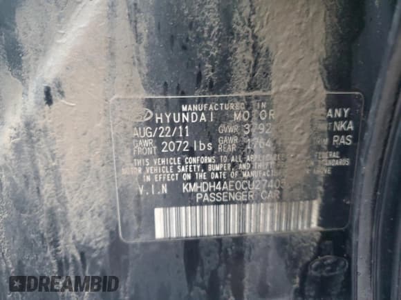 ✅ 2012 Hyundai Elantra GLS • VIN: KMHDH4AE0CU274058 • Lot: 83831265. Listed on Copart with 125,844 mi. Free auction sales archive from the USA and detailed vehicle history report at DreamBid. Image 12.