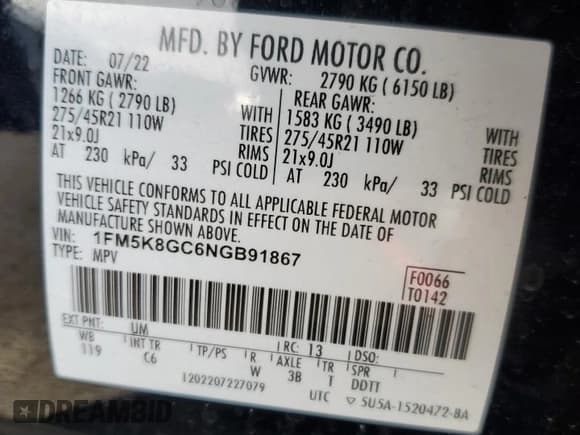 ✅ 2022 Ford Explorer ST • VIN: 1FM5K8GC6NGB91867 • Lot: 85281755. Wystawiony na Copart z przebiegiem 31 357 mil. Bezpłatny archiwum sprzedaży aukcyjnych z USA i szczegółowy raport historii pojazdu na DreamBid. Zdjęcie 14.