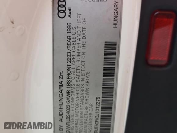 ✅ 2018 Audi TT Roadster • VIN: TRUT5CFV3J1012275 • Lot: 68512434. Listed on Copart with 58,646 mi. Free auction sales archive from the USA and detailed vehicle history report at DreamBid. Image 12.