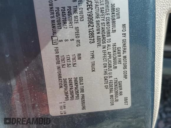 ✅ 2008 Chevrolet Silverado 1500 Work Truck • VIN: 1GCEC19098Z128573 • Lot: 59698425. Listed on Copart with 296,574 mi. Free auction sales archive from the USA and detailed vehicle history report at DreamBid. Image 12.