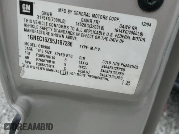 ✅ 2005 Chevrolet Suburban LT • VIN: 1GNEC16Z95J187286 • Лот: 86953594. Опубликован ранее на Copart с пробегом 238 312 миль. Бесплатный доступ к архиву аукционных продаж из США и подробный отчёт об истории автомобиля на DreamBid. Изображение 13.