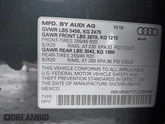 ✅ 2020 Audi Q5 Premium Plus • VIN: WA1BNAFY2L2033999 • Lot: 43717890. Wystawiony na IAAI z przebiegiem 32 960 mil. Bezpłatny archiwum sprzedaży aukcyjnych z USA i szczegółowy raport historii pojazdu na DreamBid. Zdjęcie 9.