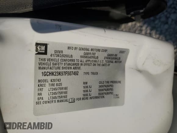 ✅ 2007 Chevrolet Silverado 2500HD 1LT • VIN: 1GCHK23K97F507492 • Лот: 82319905. Опубликован ранее на Copart с пробегом Не указан. Бесплатный доступ к архиву аукционных продаж из США и подробный отчёт об истории автомобиля на DreamBid. Изображение 12.