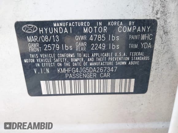 ✅ 2013 Hyundai Azera • VIN: KMHFG4JG5DA267347 • Лот: 42580501. Опубликован ранее на IAAI с пробегом 111 975 миль. Бесплатный доступ к архиву аукционных продаж из США и подробный отчёт об истории автомобиля на DreamBid. Изображение 9.