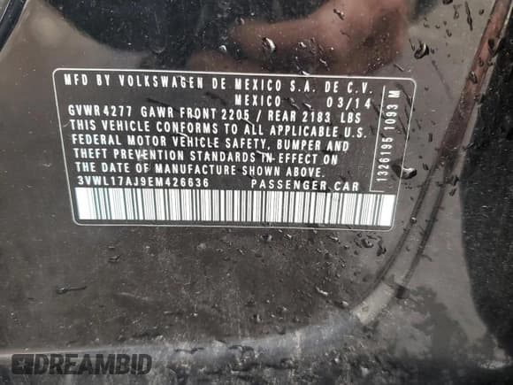 ✅ 2014 Volkswagen Jetta SEL • VIN: 3VWL17AJ9EM426636 • Lot: 56938485. Listed on Copart with 90,359 mi. Free auction sales archive from the USA and detailed vehicle history report at DreamBid. Image 12.