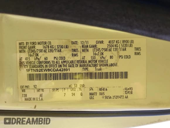 ✅ 2012 Ford Econoline Cargo Commercial • VIN: 1FTNS2EW8CDA42891 • Lot: 43034709. Wystawiony na IAAI z przebiegiem 649 193 mil. Bezpłatny archiwum sprzedaży aukcyjnych z USA i szczegółowy raport historii pojazdu na DreamBid. Zdjęcie 9.