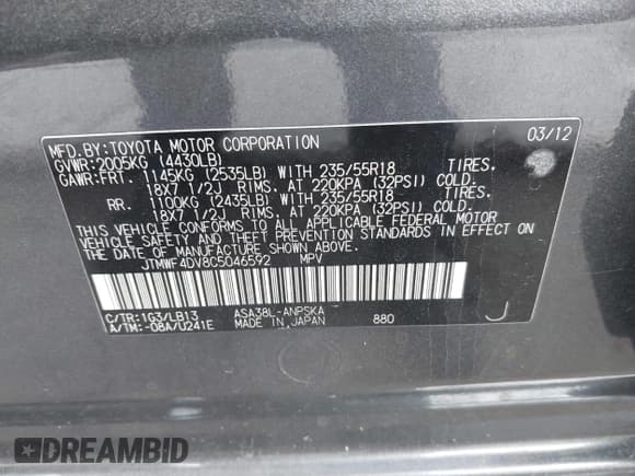 ✅ 2012 Toyota RAV4 Sport • VIN: JTMWF4DV8C5046592 • Lot: 42207047. Wystawiony na IAAI z przebiegiem 107 210 mil. Bezpłatny archiwum sprzedaży aukcyjnych z USA i szczegółowy raport historii pojazdu na DreamBid. Zdjęcie 9.