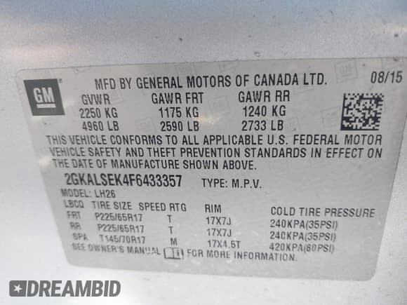 ✅ 2015 GMC Terrain SLT • VIN: 2GKALSEK4F6433357 • Lot: 43638666. Listed on IAAI with 125,764 mi. Free auction sales archive from the USA and detailed vehicle history report at DreamBid. Image 9.