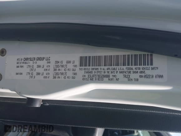 ✅ 2014 Ram 1500 Tradesman • VIN: 3C6JR7DT9EG280888 • Lot: 42398739. Listed on IAAI with 127,656 mi. Free auction sales archive from the USA and detailed vehicle history report at DreamBid. Image 8.