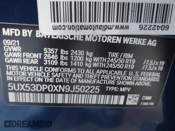 ✅ 2022 BMW X3 xDrive30i • VIN: 5UX53DP0XN9J50225 • Lot: 43471239. Wystawiony na IAAI z przebiegiem 28 834 mil. Bezpłatny archiwum sprzedaży aukcyjnych z USA i szczegółowy raport historii pojazdu na DreamBid. Zdjęcie 9.