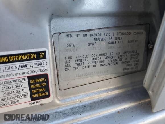 2005 Chevrolet Aveo LS with VIN KL1TD62655B314395, listed as a Copart auction lot 75116074 with 284,874 mi miles and Salvage title. Bid and sale history available at DreamBid. Image 12.