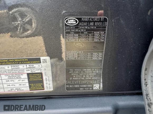 ✅ 2023 Land Rover Defender • VIN: SALEVFEUXP2145415 • Lot: 94402155. Listed on Copart with 81,123 mi. Free auction sales archive from the USA and detailed vehicle history report at DreamBid. Image 10.