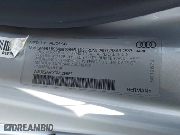 ✅ 2016 Audi A7 Prestige • VIN: WAU2GAFCXGN125867 • Lot: 41938721. Listed on IAAI with 57,362 mi. Free auction sales archive from the USA and detailed vehicle history report at DreamBid. Image 9.