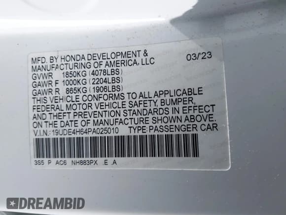 ✅ 2023 Acura Integra Technology • VIN: 19UDE4H64PA025010 • Lot: 42615332. Listed on IAAI with 23,343 mi. Free auction sales archive from the USA and detailed vehicle history report at DreamBid. Image 9.