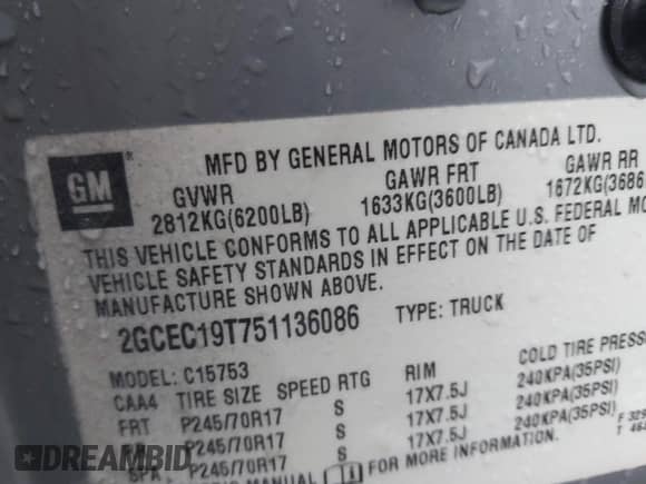 2005 Chevrolet Silverado 1500 LS с VIN 2GCEC19T751136086, выставлен на аукционе IAAI как лот 43235133 с пробегом Не указан миль и . История ставок и продаж доступна на DreamBid. Изображение 9.