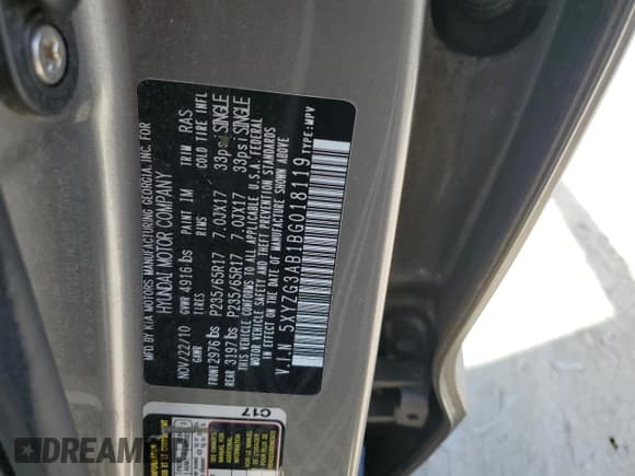 ✅ 2011 Hyundai Santa Fe GLS • VIN: 5XYZG3AB1BG018119 • Lot: 78743554. Listed on Copart with 121,199 mi. Free auction sales archive from the USA and detailed vehicle history report at DreamBid. Image 14.