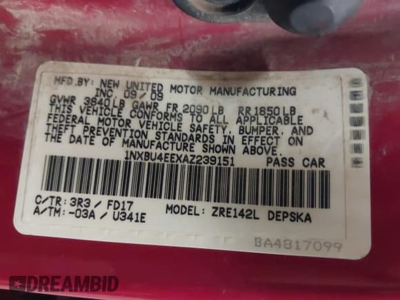 ✅ 2010 Toyota Corolla • VIN: 1NXBU4EEXAZ239151 • Лот: 42123552. Опубликован ранее на IAAI с пробегом 272 543 миль. Бесплатный доступ к архиву аукционных продаж из США и подробный отчёт об истории автомобиля на DreamBid. Изображение 9.