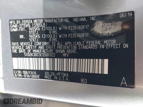 ✅ 2014 Toyota Sienna L • VIN: 5TDZK3DC5ES506922 • Lot: 43387654. Listed on IAAI with 118,733 mi. Free auction sales archive from the USA and detailed vehicle history report at DreamBid. Image 9.