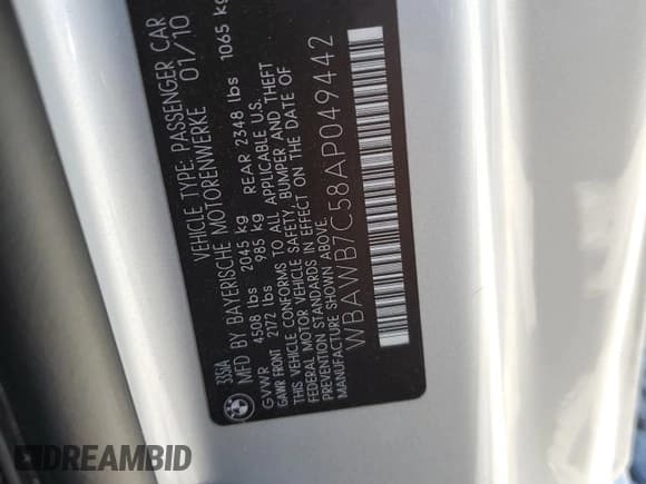 ✅ 2010 BMW 3 Series 335i • VIN: WBAWB7C58AP049442 • Лот: 55137185. Опубликован ранее на Copart с пробегом 61 473 миль. Бесплатный доступ к архиву аукционных продаж из США и подробный отчёт об истории автомобиля на DreamBid. Изображение 12.