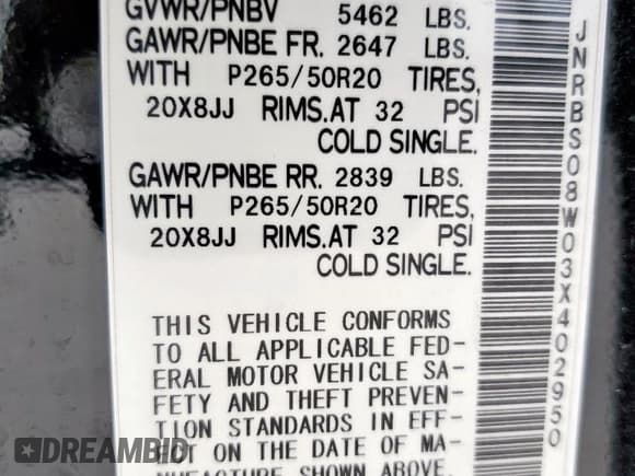 ✅ 2003 Infiniti FX Options • VIN: JNRBS08W03X402950 • Lot: 63025275. Listed on Copart with 183,121 mi. Free auction sales archive from the USA and detailed vehicle history report at DreamBid. Image 13.