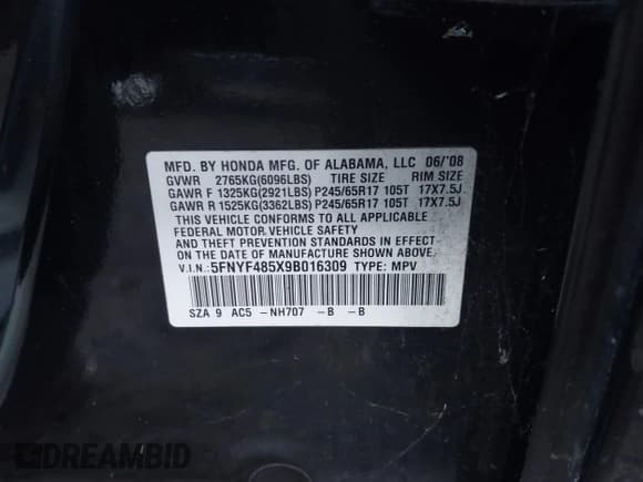 ✅ 2009 Honda Pilot EX-L • VIN: 5FNYF485X9B016309 • Lot: 43498518. Listed on IAAI with 182,517 mi. Free auction sales archive from the USA and detailed vehicle history report at DreamBid. Image 9.