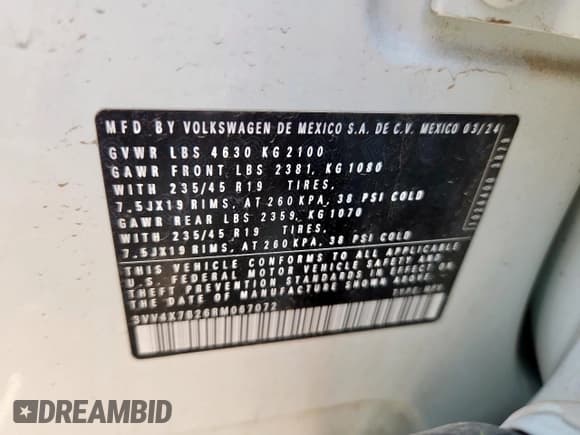 ✅ 2024 Volkswagen Taos SEL • VIN: 3VV4X7B26RM067072 • Лот: 61303785. Опубликован ранее на Copart с пробегом 10 267 миль. Бесплатный доступ к архиву аукционных продаж из США и подробный отчёт об истории автомобиля на DreamBid. Изображение 12.