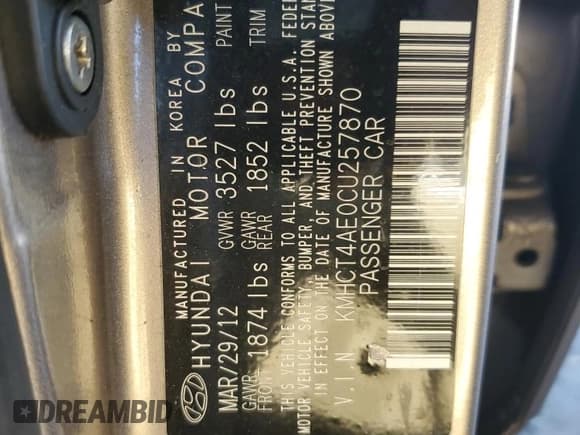 ✅ 2012 Hyundai Accent GLS • VIN: KMHCT4AE0CU257870 • Лот: 77765444. Опубликован ранее на Copart с пробегом 81 701 миль. Бесплатный доступ к архиву аукционных продаж из США и подробный отчёт об истории автомобиля на DreamBid. Изображение 12.