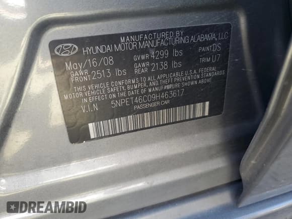 ✅ 2009 Hyundai Sonata GLS • VIN: 5NPET46C09H463617 • Лот: 79831674. Опубликован ранее на Copart с пробегом 216 933 миль. Бесплатный доступ к архиву аукционных продаж из США и подробный отчёт об истории автомобиля на DreamBid. Изображение 12.