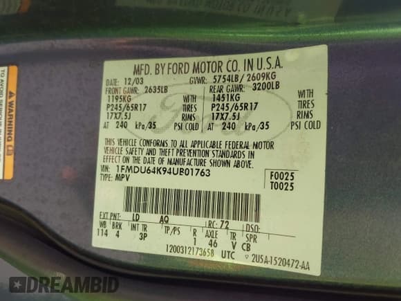 ✅ 2004 Ford Explorer Eddie Bauer • VIN: 1FMDU64K94UB01763 • Lot: 42084161. Listed on IAAI with 148,709 mi. Free auction sales archive from the USA and detailed vehicle history report at DreamBid. Image 9.