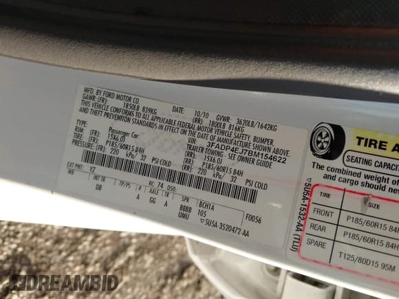 ✅ 2011 Ford Fiesta SE • VIN: 3FADP4EJ7BM154622 • Lot: 43538728. Listed on IAAI with 155,717 mi. Free auction sales archive from the USA and detailed vehicle history report at DreamBid. Image 9.