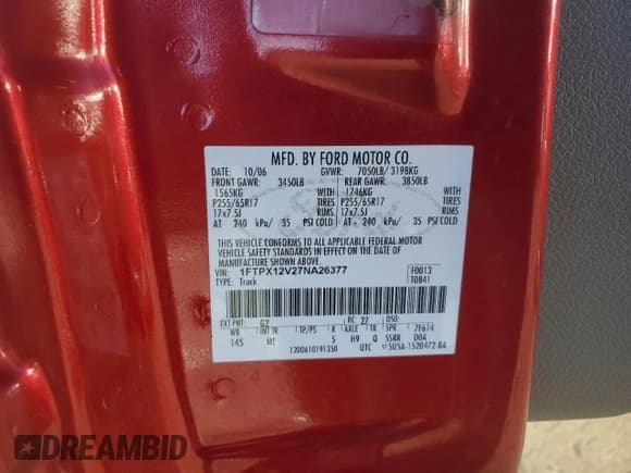 ✅ 2007 Ford F-150 XL • VIN: 1FTPX12V27NA26377 • Лот: 93108055. Опубликован ранее на Copart с пробегом 134 059 миль. Бесплатный доступ к архиву аукционных продаж из США и подробный отчёт об истории автомобиля на DreamBid. Изображение 12.