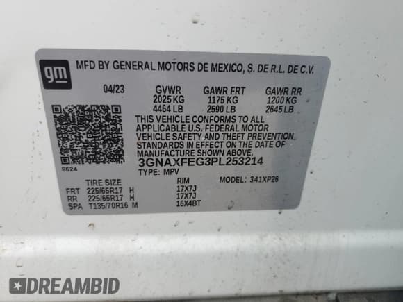 ✅ 2023 Chevrolet Equinox LS • VIN: 3GNAXFEG3PL253214 • Lot: 58324255. Wystawiony na Copart z przebiegiem 28 235 mil. Bezpłatny archiwum sprzedaży aukcyjnych z USA i szczegółowy raport historii pojazdu na DreamBid. Zdjęcie 14.