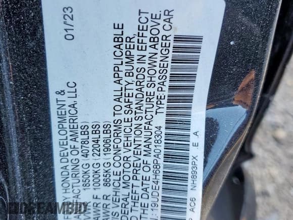 ✅ 2023 Acura Integra Technology • VIN: 19UDE4H68PA018304 • Lot: 91041085. Listed on Copart with 29,509 mi. Free auction sales archive from the USA and detailed vehicle history report at DreamBid. Image 12.